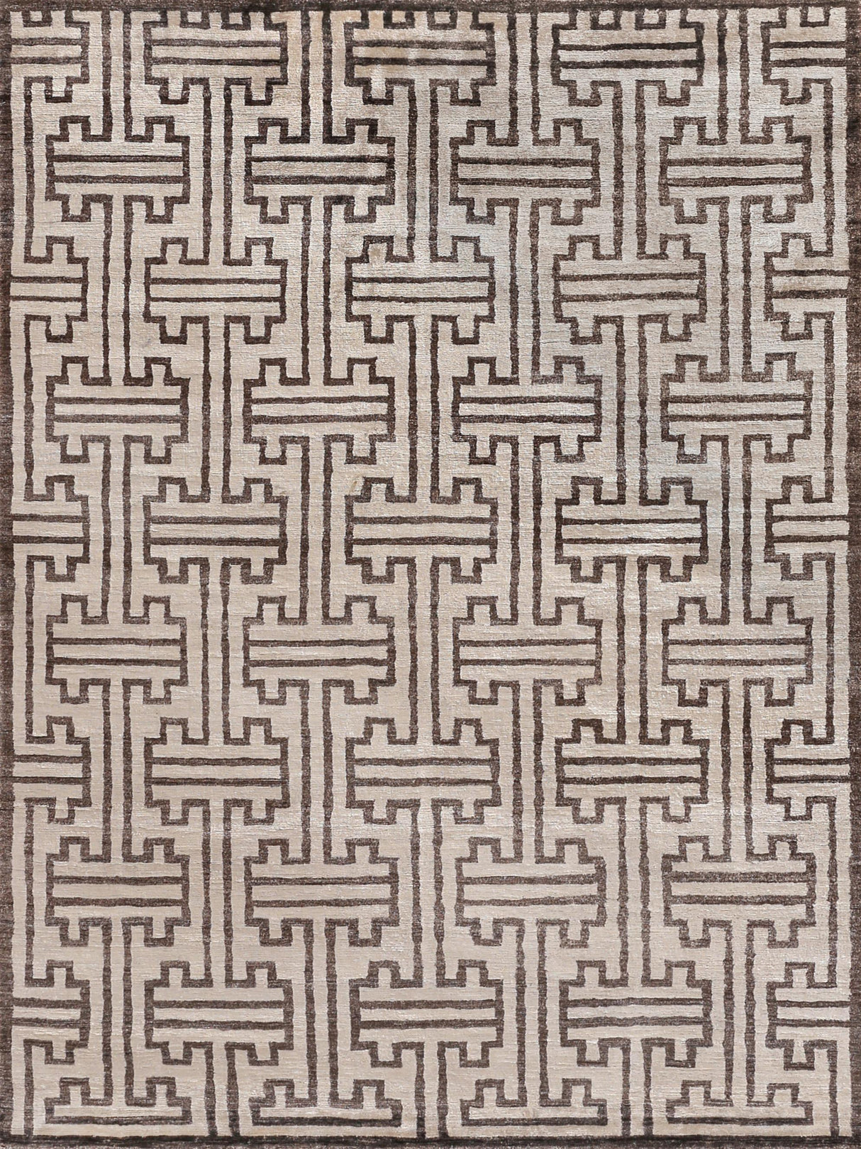 Exquisite Rugs Bamboo Silk Hand Knotted Bamboo Silk in 3291 Ivory/Brown 8' x 10' Area Rug