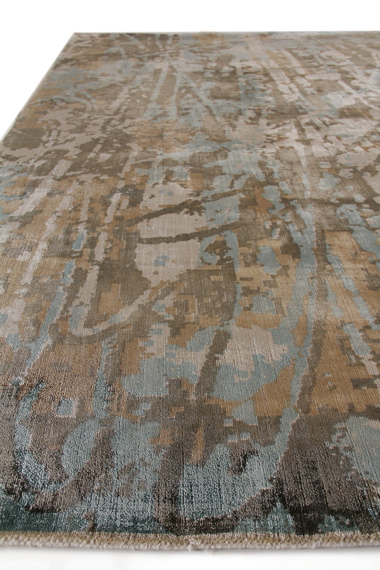Exquisite Rugs Koda Hand Loomed Bamboo Silk in 3333 Blue/Brown 10' x 14' Area Rug