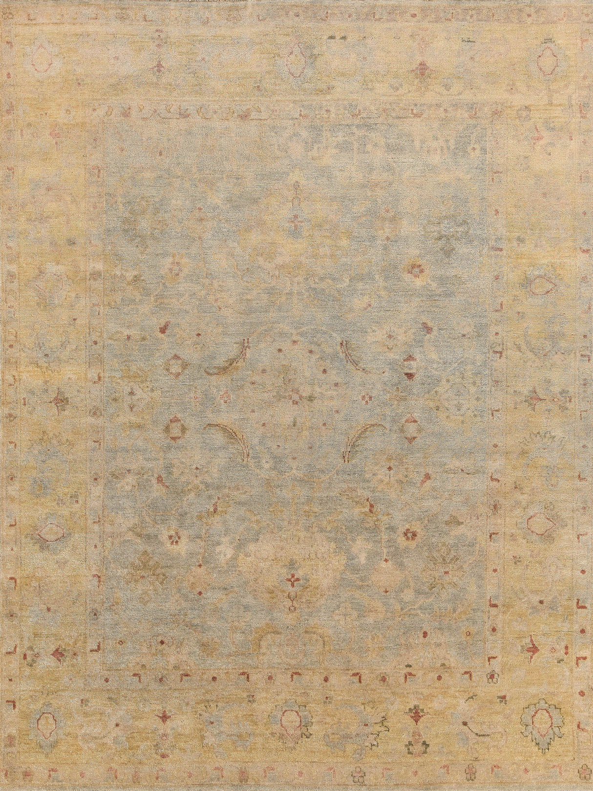 Exquisite Rugs Antique Weave Oushak Hand Knotted New Zealand Wool in 3344 Light Blue/Gold 14' x 18' Area Rug