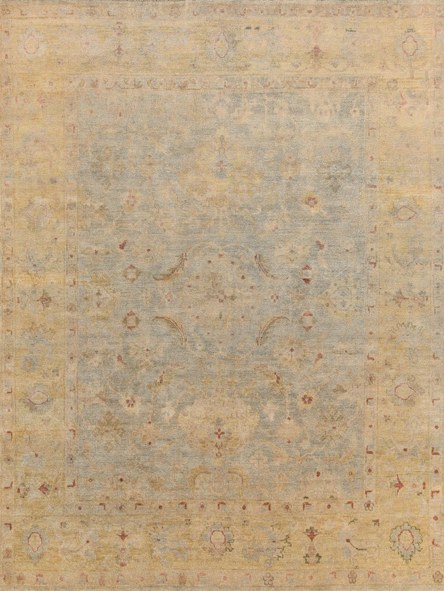 Exquisite Rugs Antique Weave Oushak Hand Knotted New Zealand Wool in 3344 Light Blue/Gold 14' x 18' Area Rug