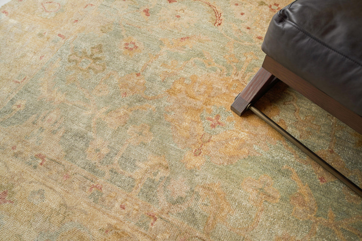 Exquisite Rugs Antique Weave Oushak Hand Knotted New Zealand Wool in 3344 Light Blue/Gold 14' x 18' Area Rug