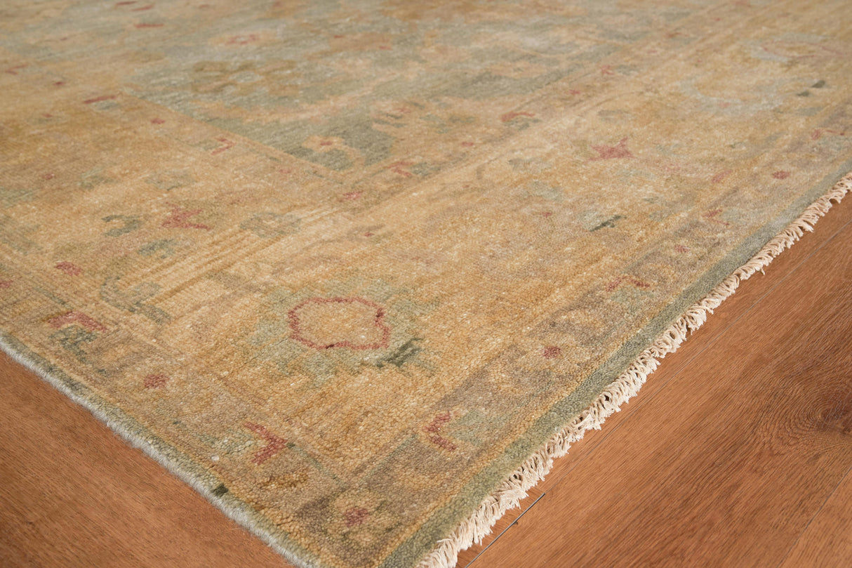 Exquisite Rugs Antique Weave Oushak Hand Knotted New Zealand Wool in 3344 Light Blue/Gold 14' x 18' Area Rug