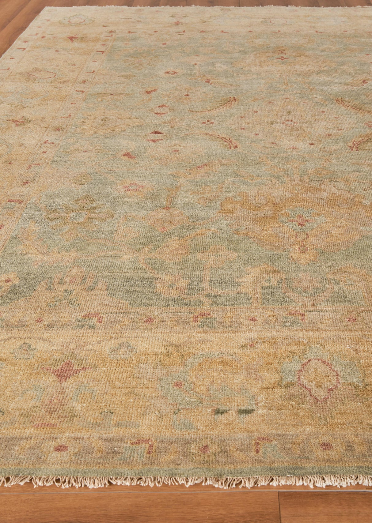 Exquisite Rugs Antique Weave Oushak Hand Knotted New Zealand Wool in 3344 Light Blue/Gold 14' x 18' Area Rug