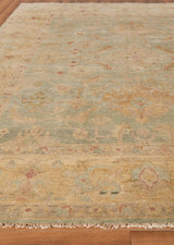 Exquisite Rugs Antique Weave Oushak Hand Knotted New Zealand Wool in 3344 Light Blue/Gold 14' x 18' Area Rug