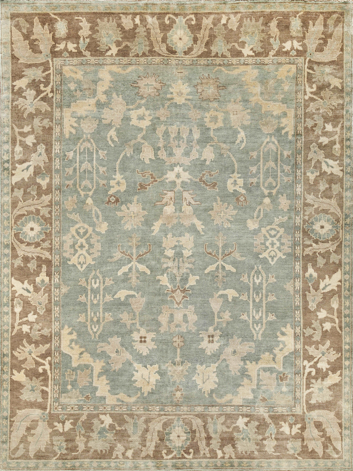 Exquisite Rugs Antique Weave Oushak Hand Knotted New Zealand Wool in 3346 Blue/Light Brown 12' x 15' Area Rug