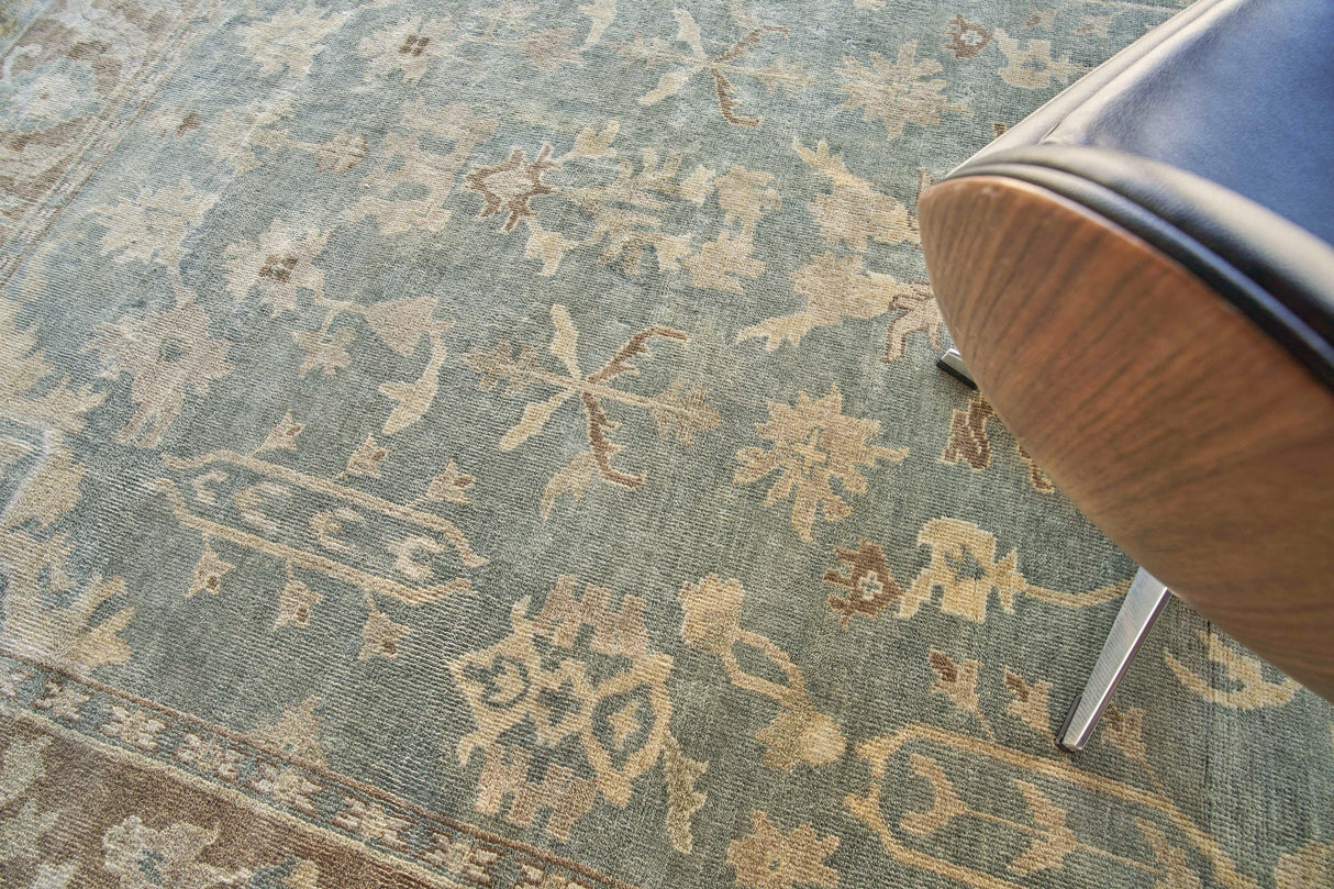 Exquisite Rugs Antique Weave Oushak Hand Knotted New Zealand Wool in 3346 Blue/Light Brown 12' x 15' Area Rug