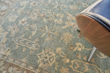 Exquisite Rugs Antique Weave Oushak Hand Knotted New Zealand Wool in 3346 Blue/Light Brown 12' x 15' Area Rug