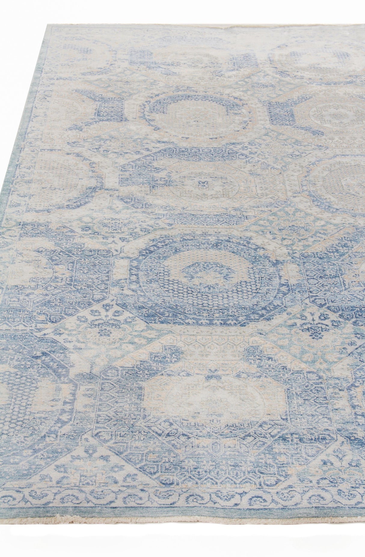 Exquisite Rugs Fine Mamluk Hand Knotted Bamboo Silk in 3371 Blue 8' x 10' Area Rug