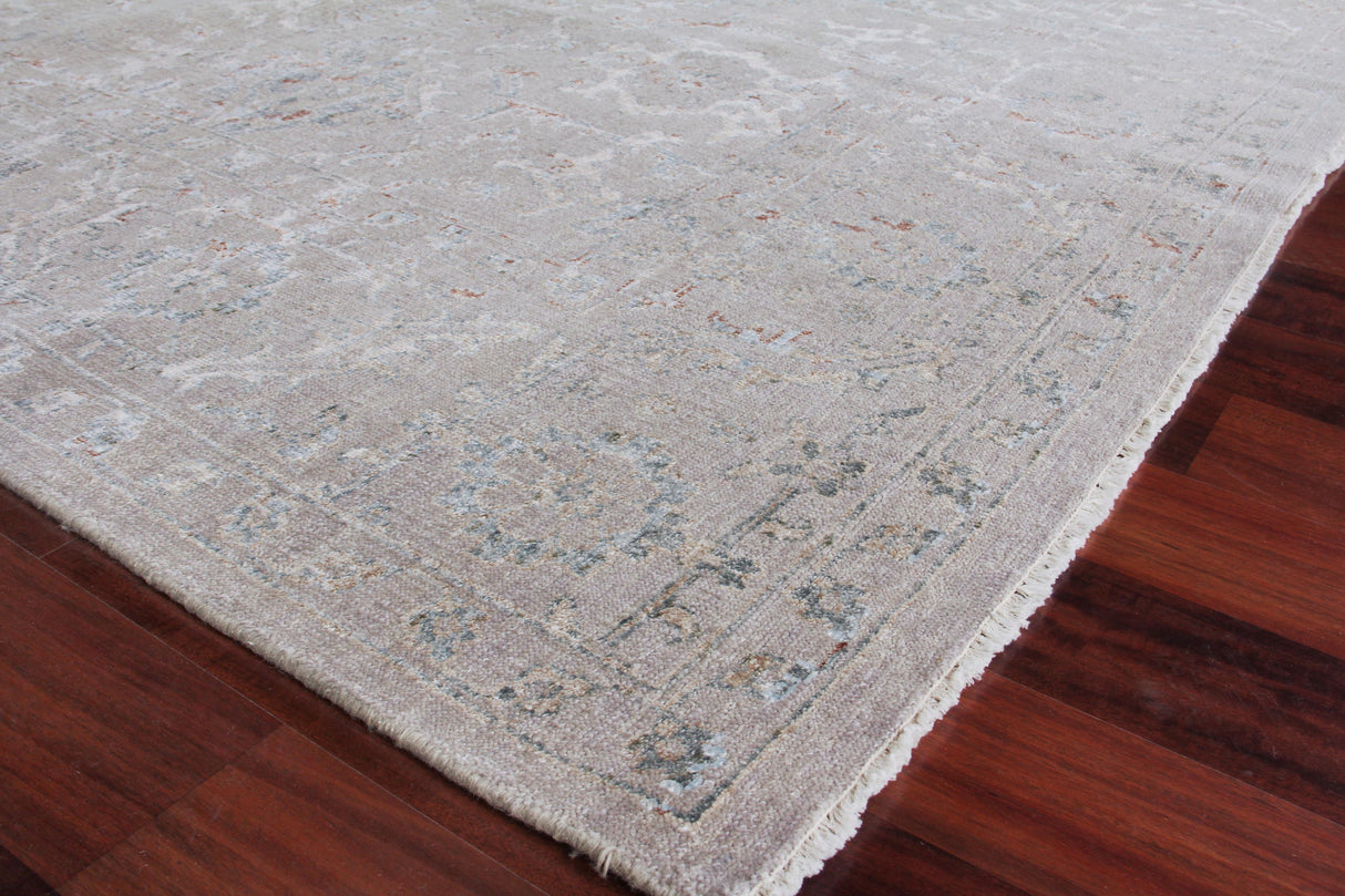 Exquisite Rugs Beverly Hand Knotted Wool/Bamboo Silk in 3373 Light Blue/Gray 10' x 14' Area Rug