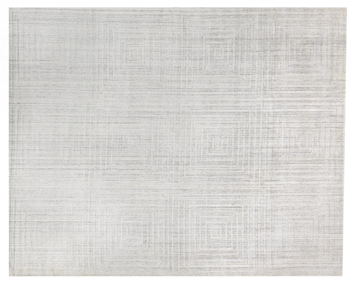 Exquisite Rugs Robin Embossed Hand Loomed Bamboo Silk/Wool in 3407 White 12' x 15' Area Rug