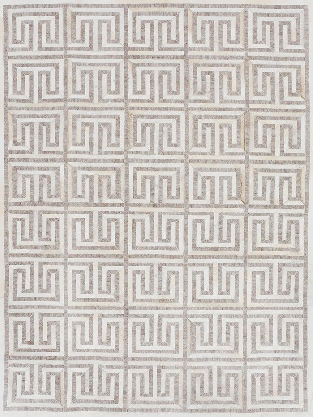 Exquisite Rugs Berlin Hand Tufted Leather/Viscose in 3419 Silver/Ivory 8' x 10' Area Rug