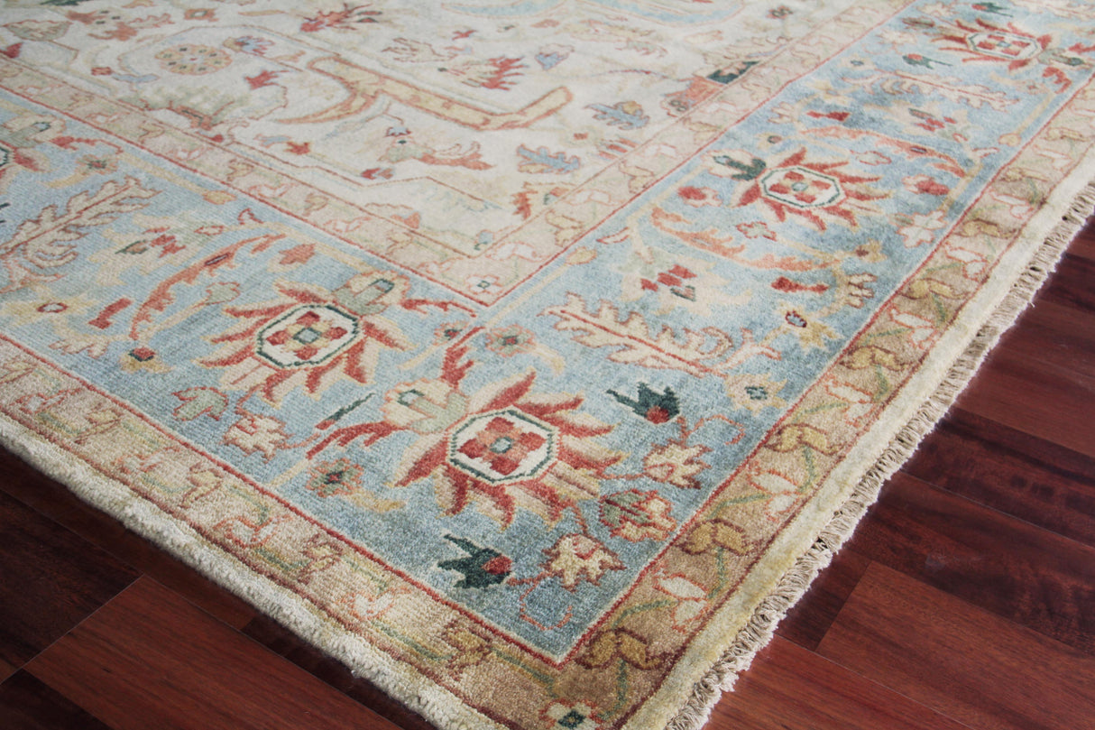 Exquisite Rugs Antique Weave Serapi Hand Knotted New Zealand Wool in 3447 Ivory/Light Blue 8' x 10' Area Rug
