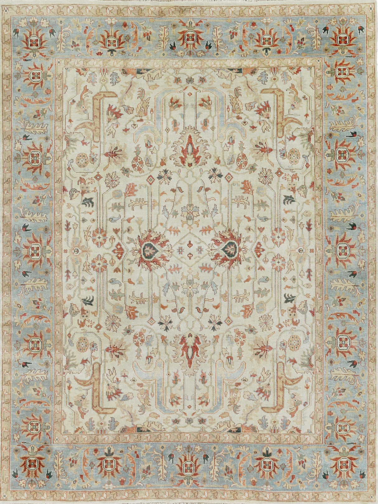 Exquisite Rugs Antique Weave Serapi Hand Knotted New Zealand Wool in 3447 Ivory/Light Blue 8' x 10' Area Rug