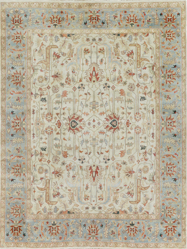 Exquisite Rugs Antique Weave Serapi Hand Knotted New Zealand Wool in 3447 Ivory/Light Blue 9' x 12' Area Rug