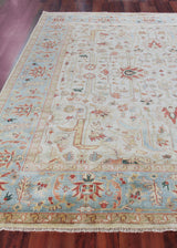 Exquisite Rugs Antique Weave Serapi Hand Knotted New Zealand Wool in 3447 Ivory/Light Blue 9' x 12' Area Rug