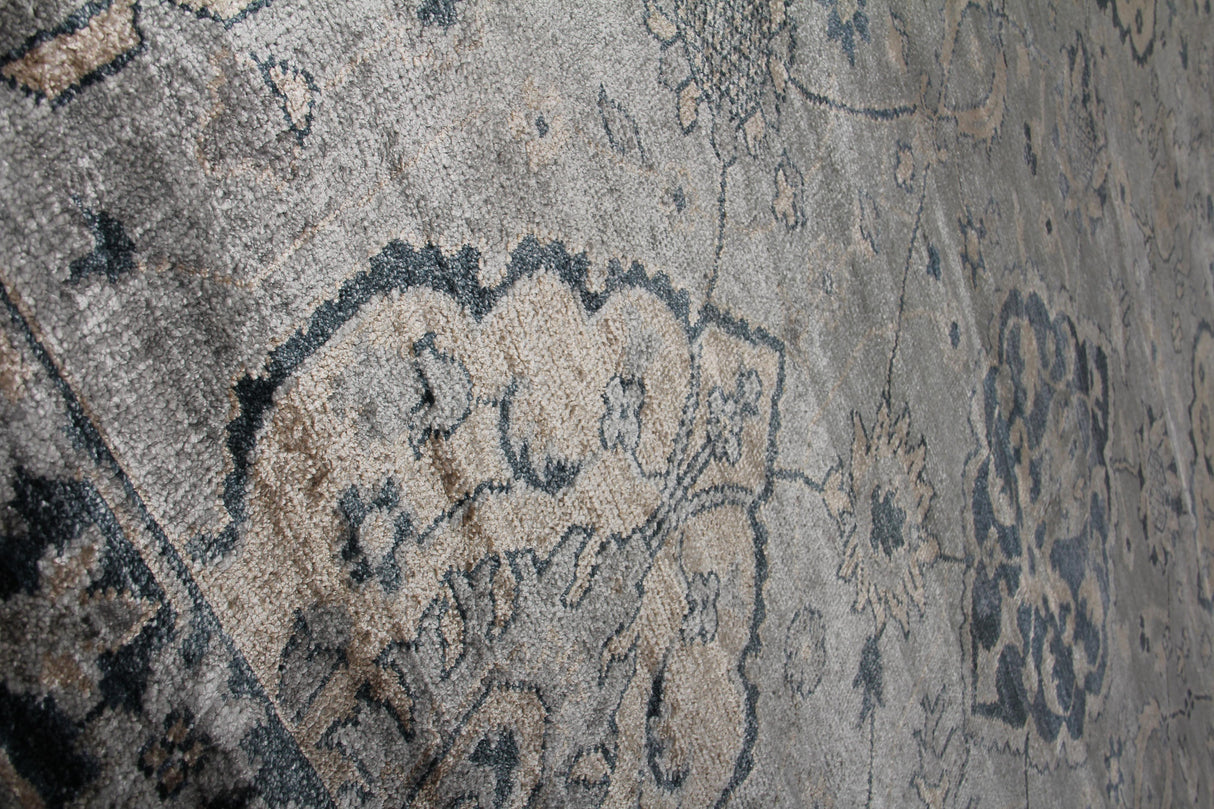 Exquisite Rugs Antique Weave Bamboo Hand Knotted Bamboo Silk in 3483 Blue/Gray 12' x 15' Area Rug