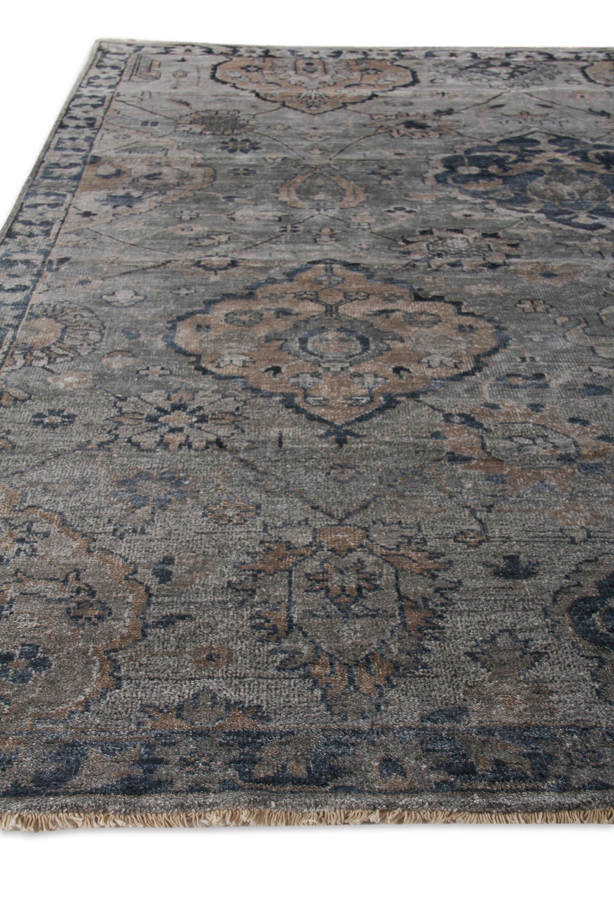 Exquisite Rugs Antique Weave Bamboo Hand Knotted Bamboo Silk in 3483 Blue/Gray 12' x 15' Area Rug