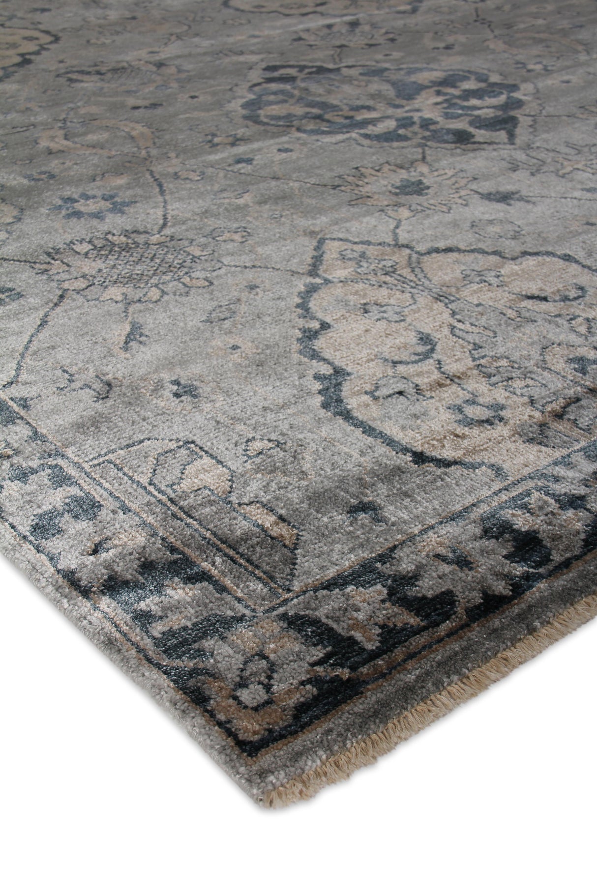 Exquisite Rugs Antique Weave Bamboo Hand Knotted Bamboo Silk in 3483 Blue/Gray 8' x 10' Area Rug