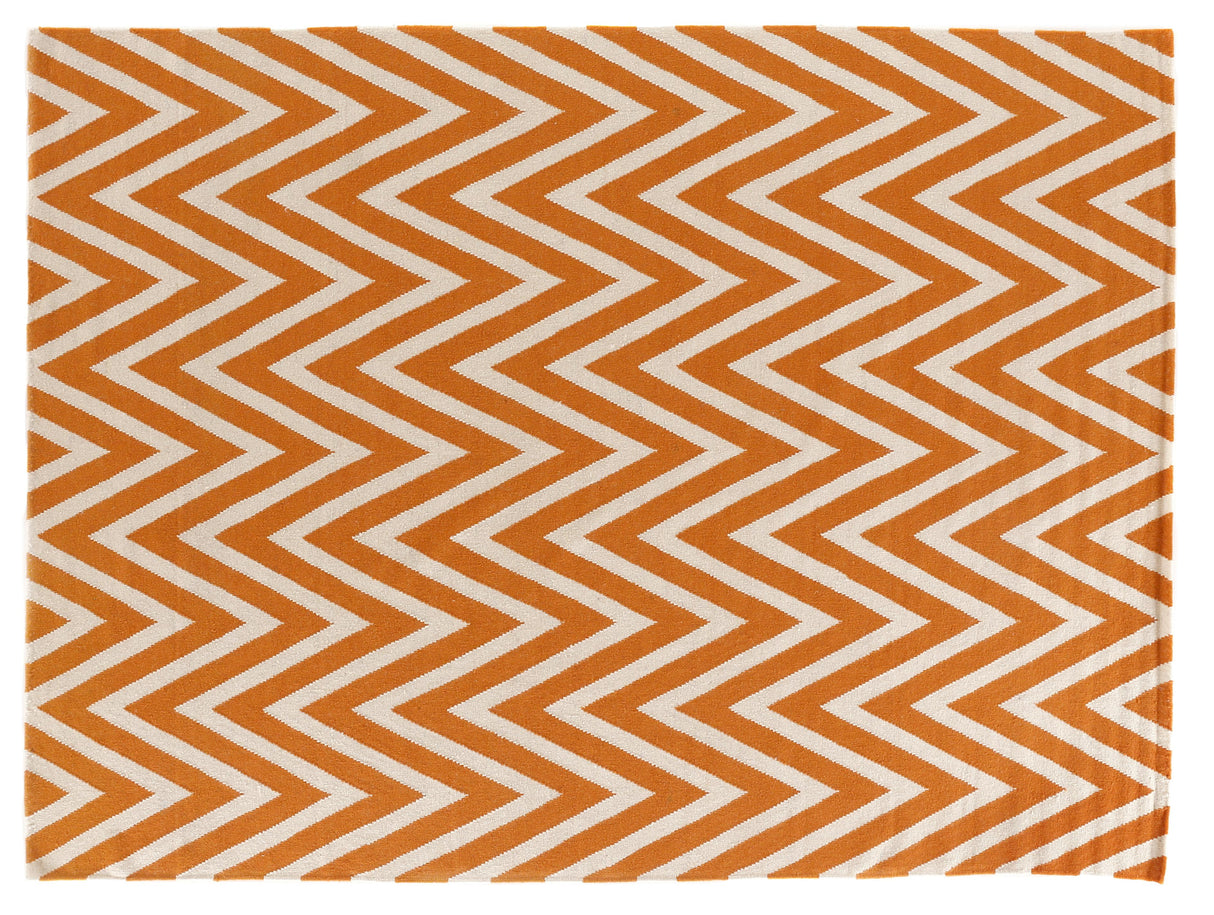 Exquisite Rugs Flatweave Flatweave New Zealand Wool in 3550 Orange/White 5' x 8' Area Rug