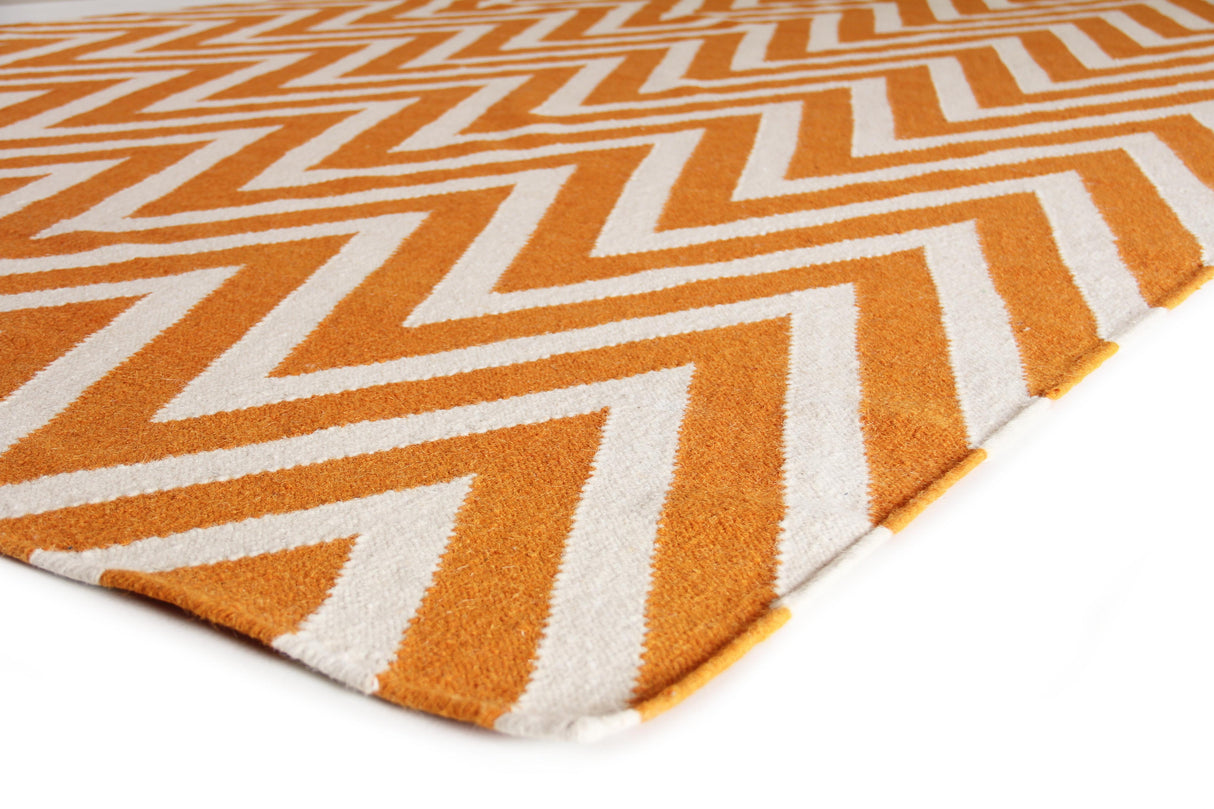 Exquisite Rugs Flatweave Flatweave New Zealand Wool in 3550 Orange/White 5' x 8' Area Rug