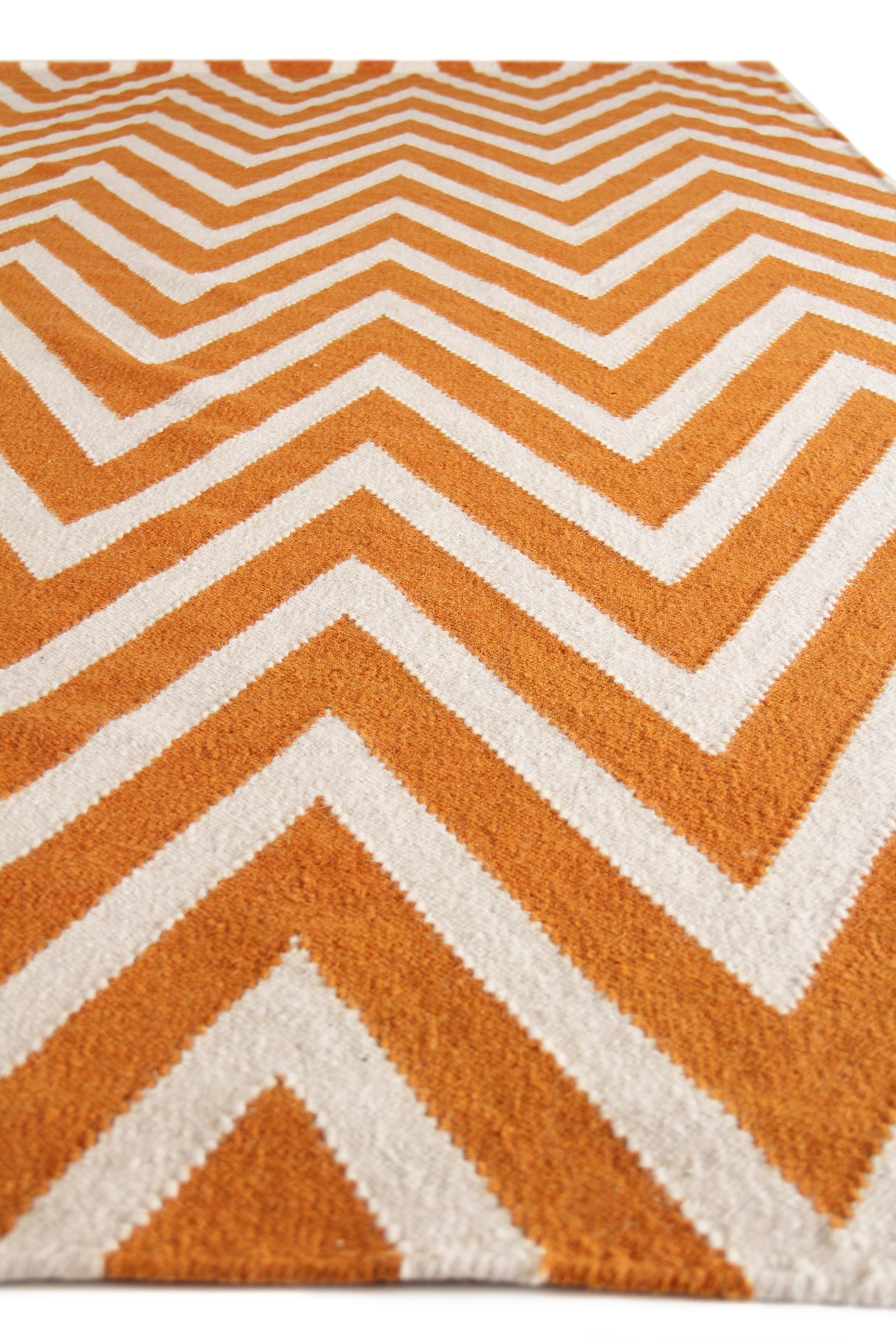 Exquisite Rugs Flatweave Flatweave New Zealand Wool in 3550 Orange/White 5' x 8' Area Rug