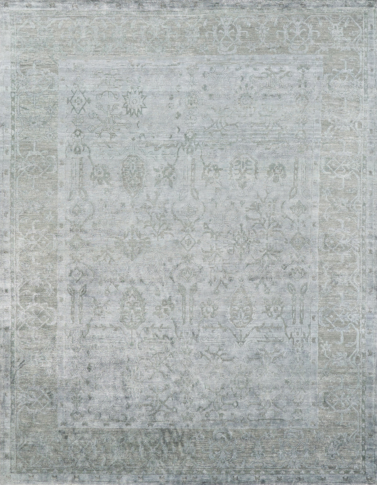 Exquisite Rugs Antique'd Silk Hand Knotted Bamboo Silk in 3632 Green/Aqua 8' x 10' Area Rug