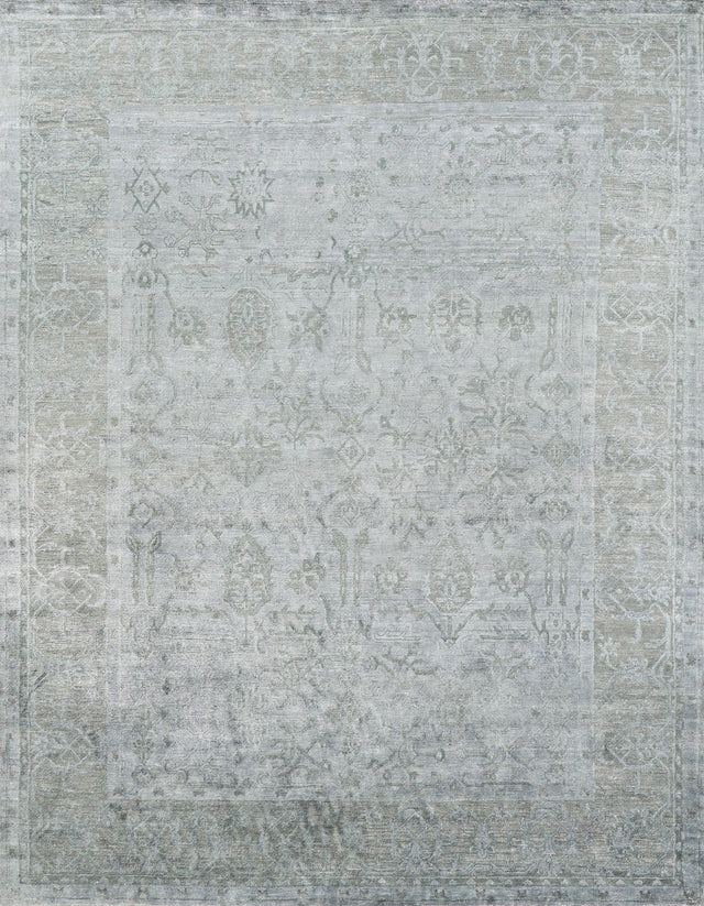 Exquisite Rugs Antique'd Silk Hand Knotted Bamboo Silk in 3632 Green/Aqua 8' x 10' Area Rug