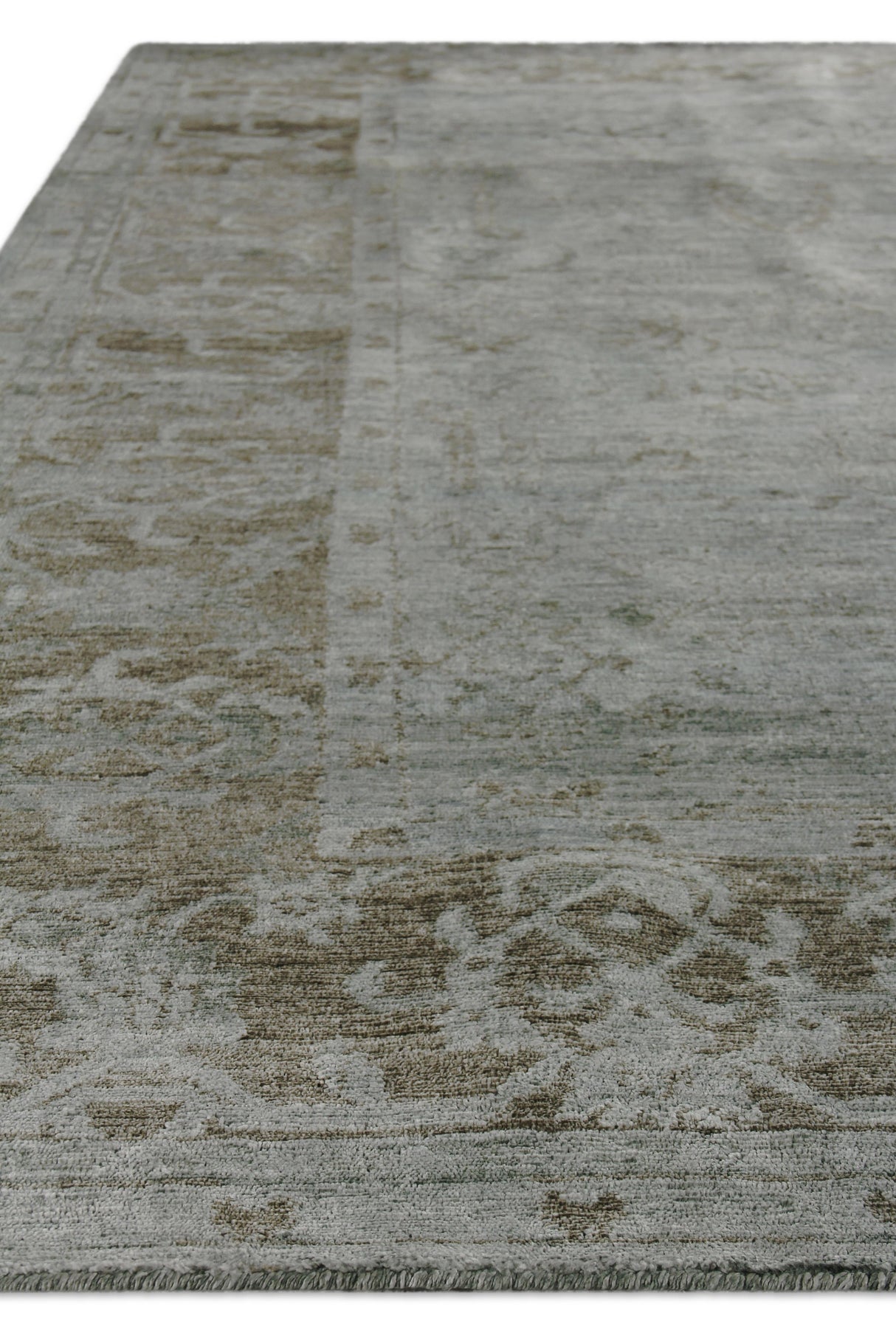 Exquisite Rugs Antique'd Silk Hand Knotted Bamboo Silk in 3632 Green/Aqua 8' x 10' Area Rug