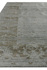Exquisite Rugs Antique'd Silk Hand Knotted Bamboo Silk in 3632 Green/Aqua 8' x 10' Area Rug
