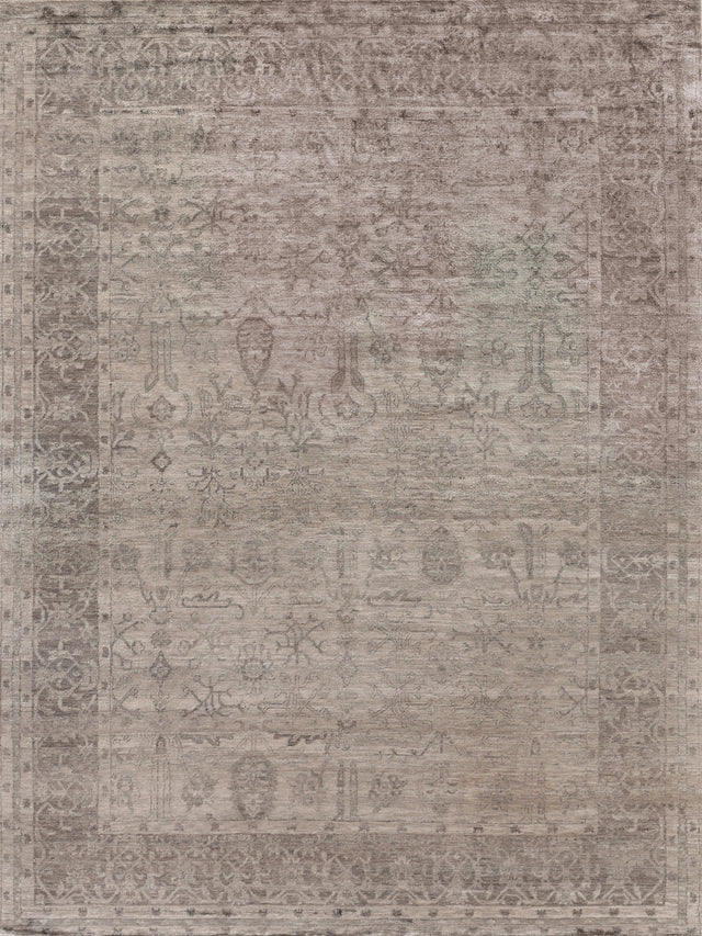 Exquisite Rugs Antique'd Silk Hand Knotted Bamboo Silk in 3707 Taupe 6' x 9' Area Rug