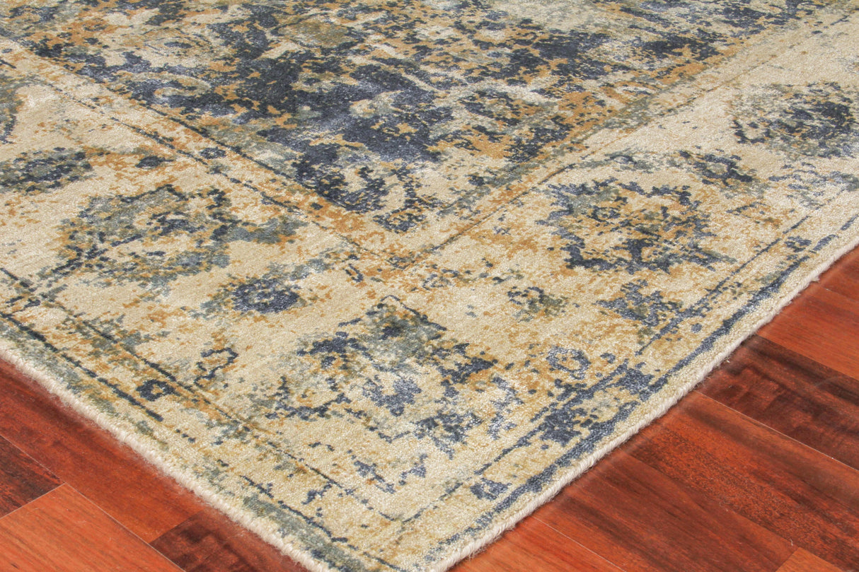 Exquisite Rugs Cassina Hand Loomed Bamboo Silk in 3906 Blue/Beige 10' x 14' Area Rug