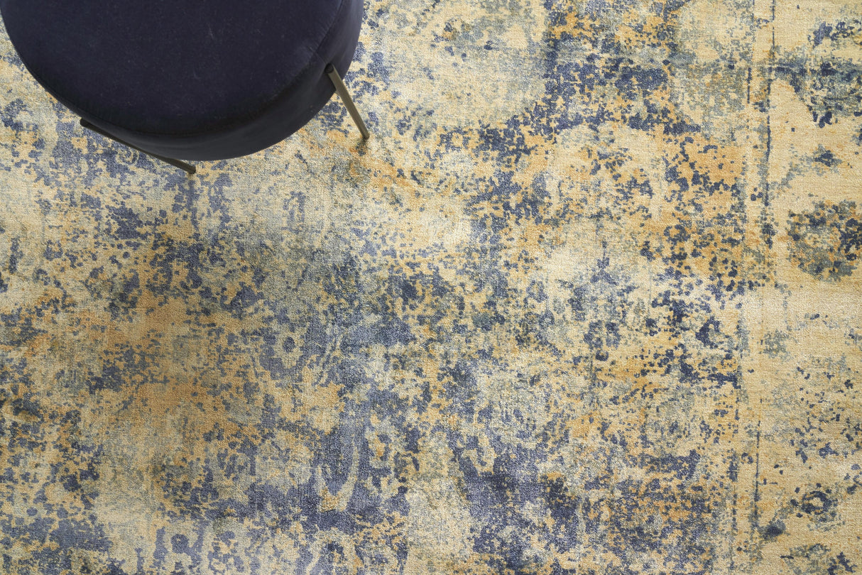 Exquisite Rugs Cassina Hand Loomed Bamboo Silk in 3906 Blue/Beige 6' x 9' Area Rug