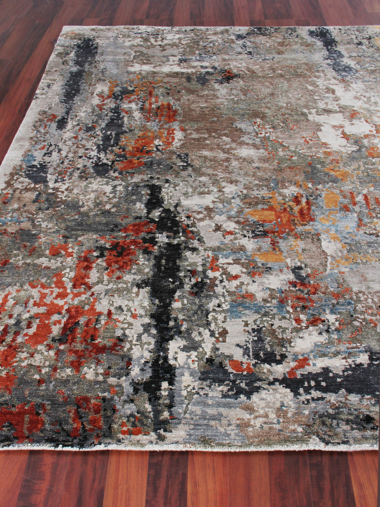 Exquisite Rugs Laureno Hand Knotted Bamboo Silk in 4023 Navy/Silver/Rust 12' x 15' Area Rug