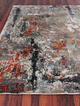 Exquisite Rugs Laureno Hand Knotted Bamboo Silk in 4023 Navy/Silver/Rust 12' x 15' Area Rug
