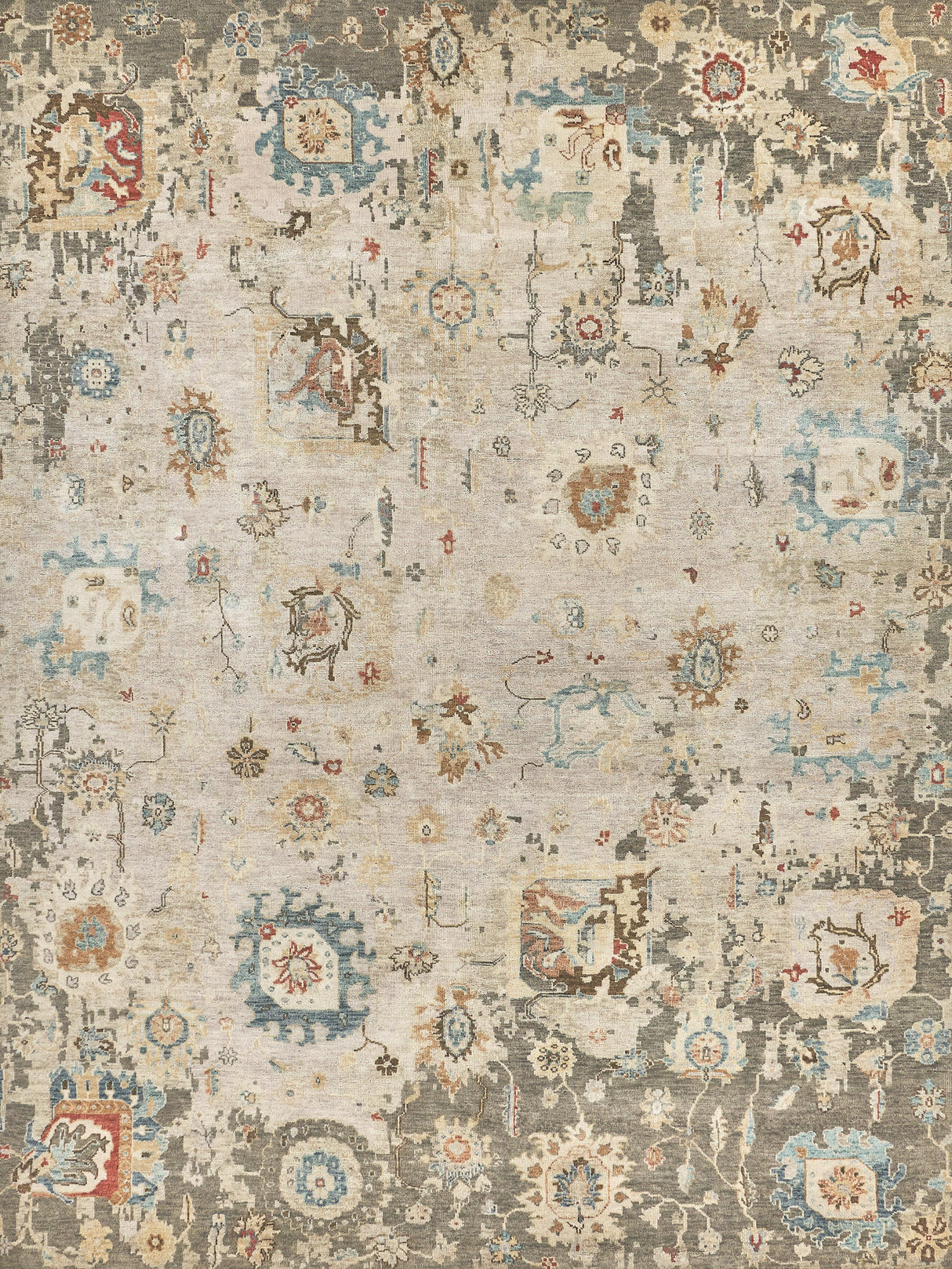 Exquisite Rugs Essex Hand Knotted New Zealand Wool in 4032 Tan/Blue/Rust 8' x 10' Area Rug
