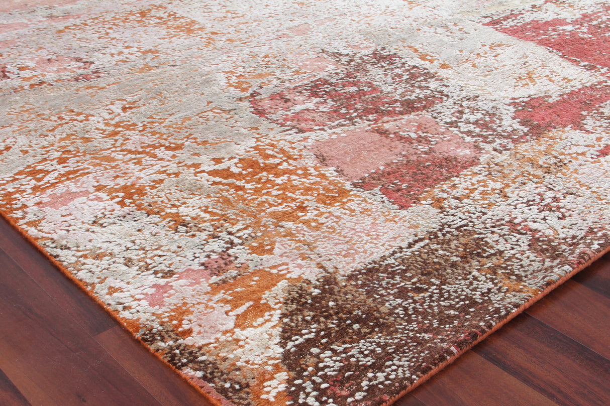 Exquisite Rugs Fine Pure Silk Hand Knotted Silk in 4215 Beige/Orange/Gold 8' x 10' Area Rug