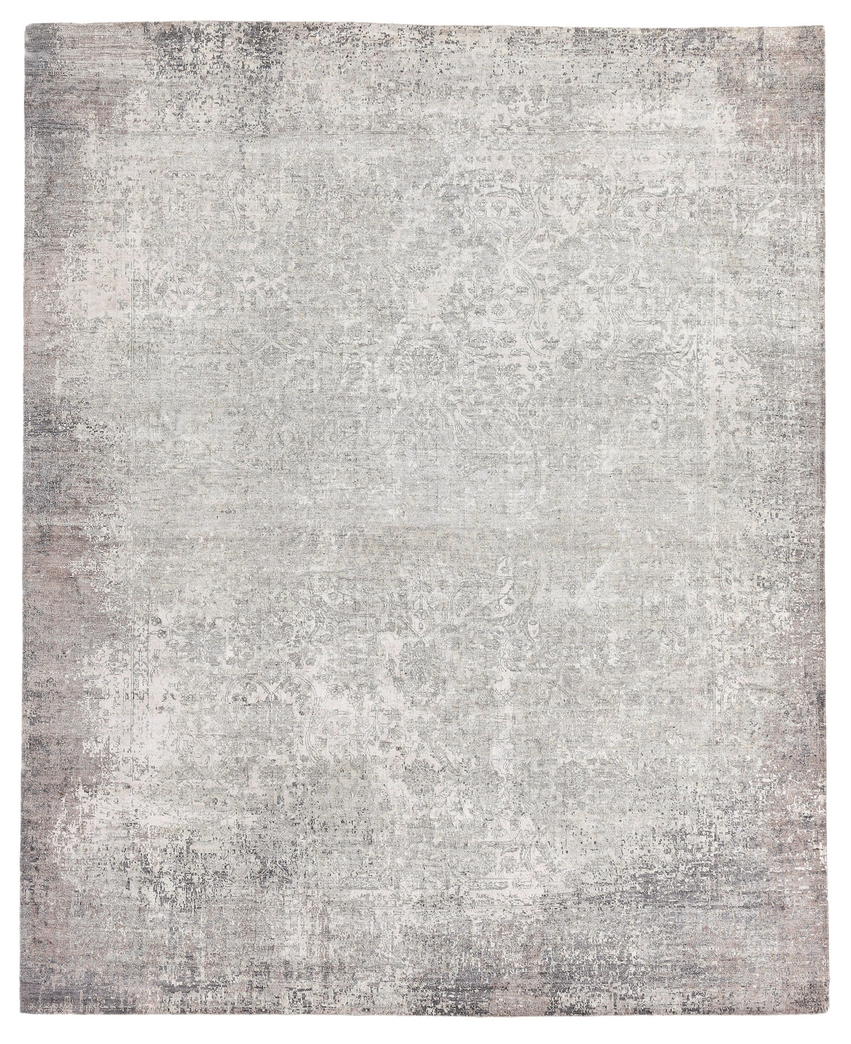 Exquisite Rugs Fine Pure Silk Hand-knotted Silk 4222 Silver/Ivory 13' x 14' Area Rug