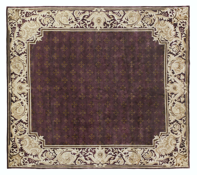 Exquisite Rugs Contemporary Hand Knotted New Zealand Wool in 4242 Eggplant/Multi 6' x 6' Area Rug