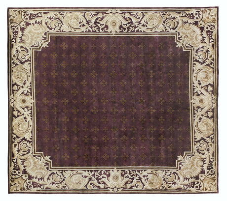 Exquisite Rugs Contemporary Hand Knotted New Zealand Wool in 4242 Eggplant/Multi 9' x 10' Area Rug