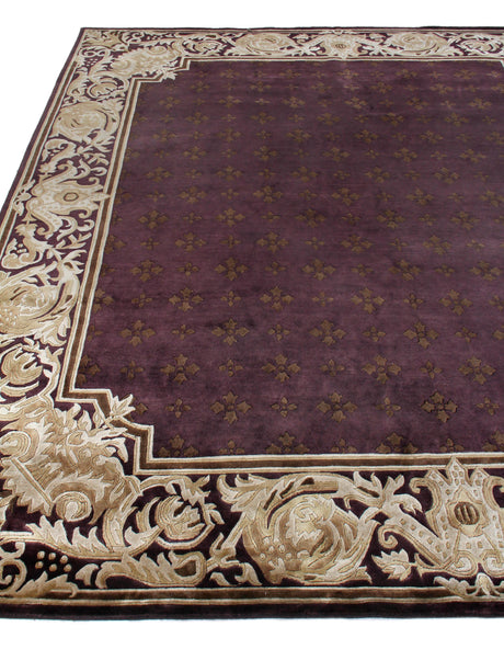 Exquisite Rugs Contemporary Hand Knotted New Zealand Wool in 4242 Eggplant/Multi 9' x 12' Area Rug