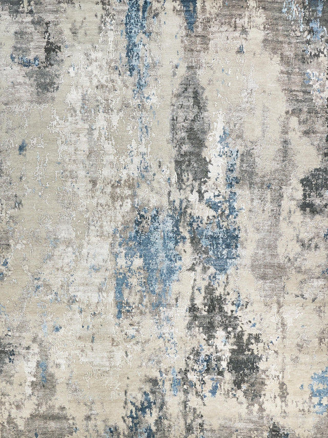 Exquisite Rugs Cosmo Hand-knotted Wool/Bamboo Silk 4343 Silver/Blue/Ivory 4' x 6' Area Rug
