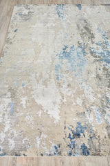 Exquisite Rugs Cosmo Hand-knotted Wool/Bamboo Silk 4343 Silver/Blue/Ivory 8.75' x 11.5' Area Rug
