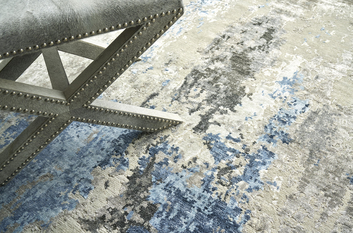 Exquisite Rugs Cosmo Hand-knotted Wool/Bamboo Silk 4343 Silver/Blue/Ivory 8.75' x 11.5' Area Rug