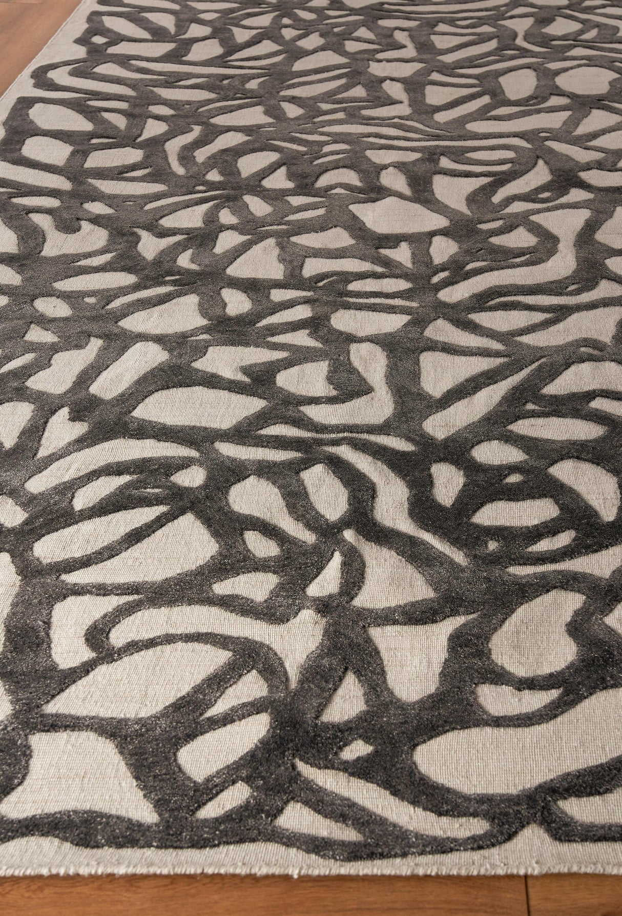 Exquisite Rugs Goudy Hand-loomed Wool/Bamboo Silk 4350 Ivory/Black 4' x 6' Area Rug