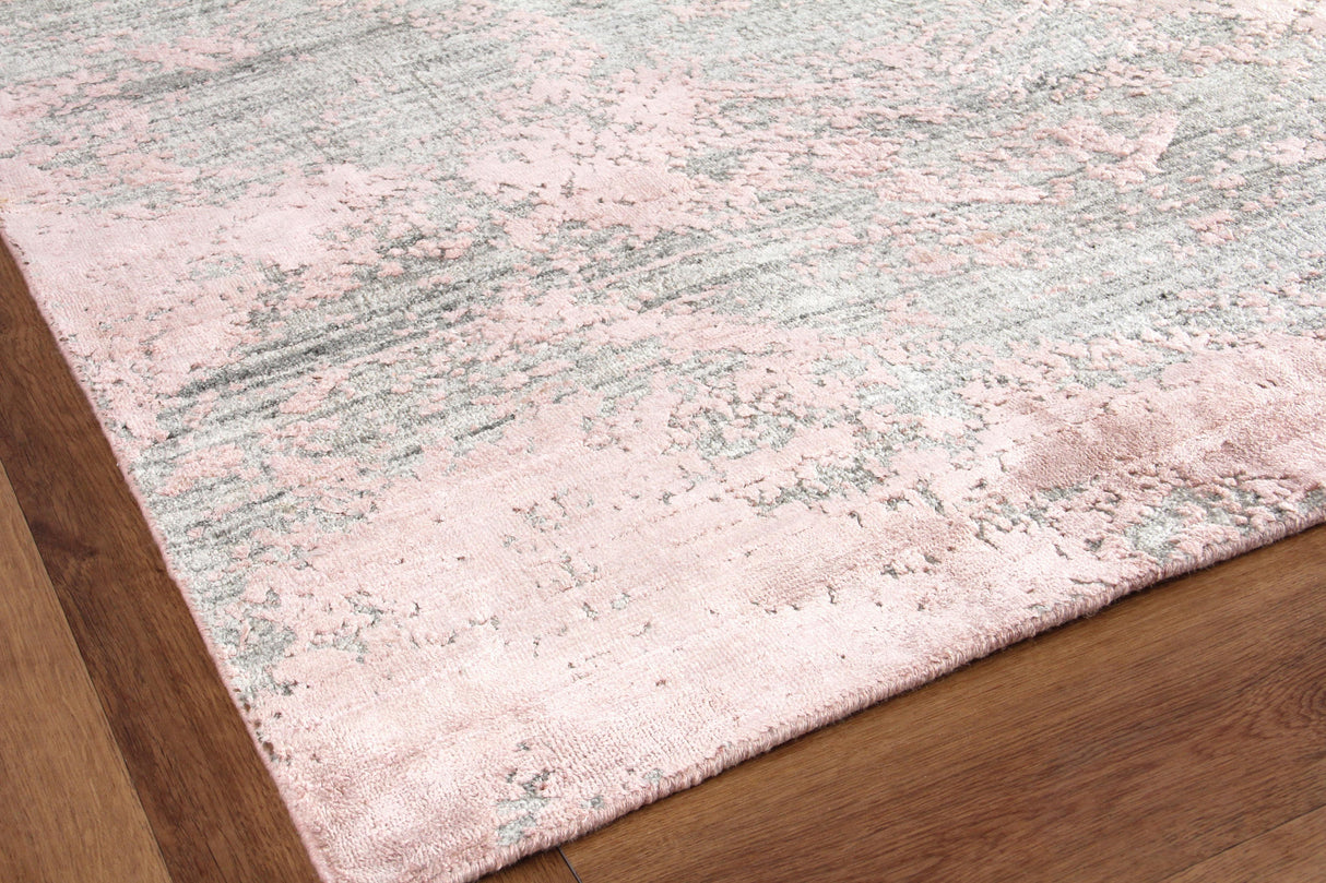 Exquisite Rugs Lillian Hand Loomed Wool/Bamboo Silk in 4468 Gray/Rose 12' x 15' Area Rug