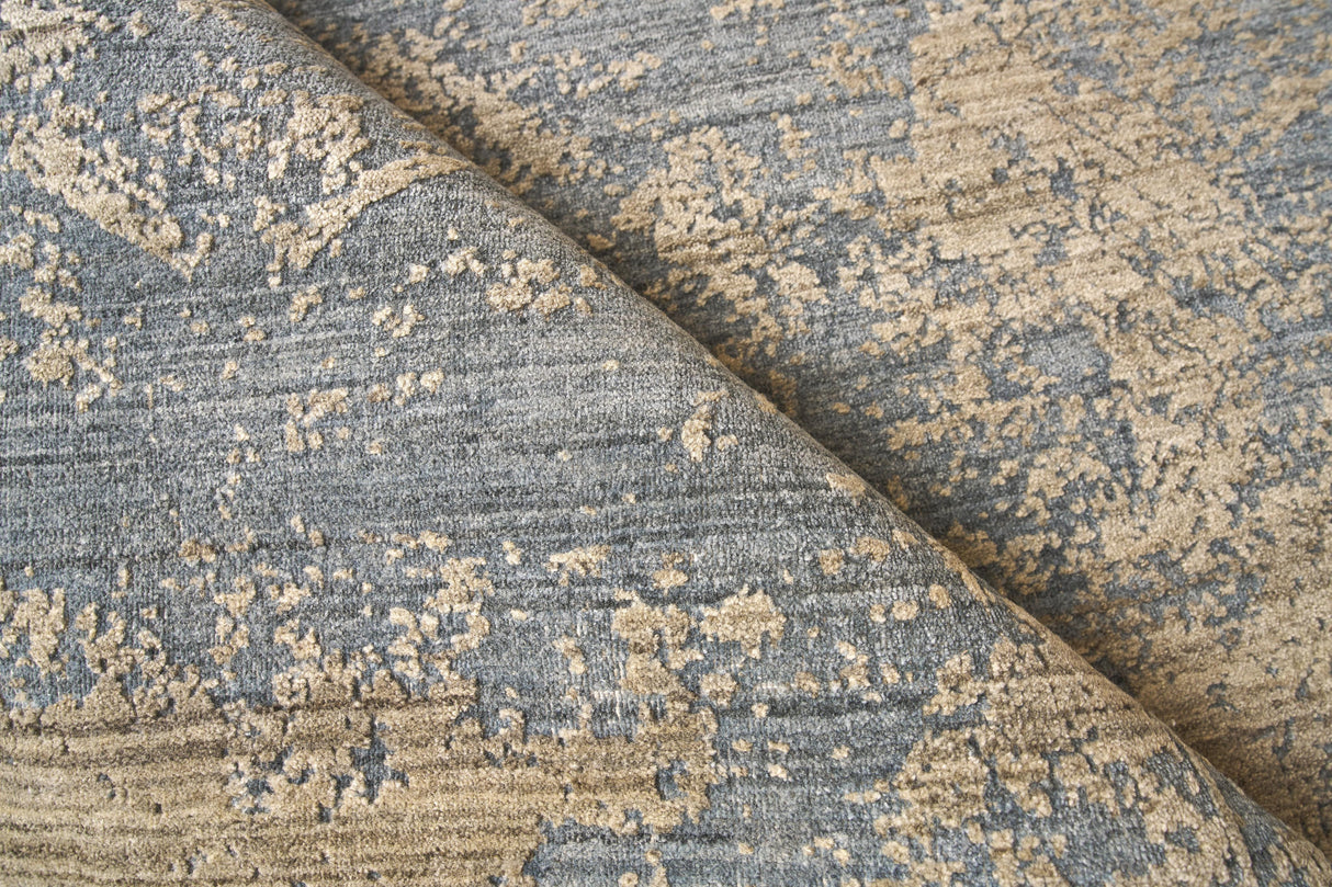 Exquisite Rugs Lillian Hand Loomed Wool/Bamboo Silk in 4469 Navy/Brown 14' x 18' Area Rug