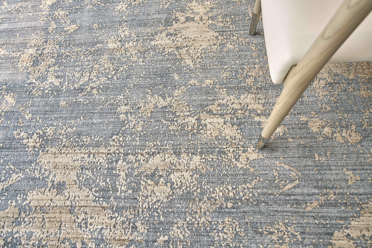 Exquisite Rugs Lillian Hand Loomed Wool/Bamboo Silk in 4469 Navy/Brown 14' x 18' Area Rug