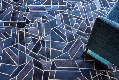 Exquisite Rugs Natural Hide Handmade Leather Hide in 4780 Blue/Ivory 8' x 10' Area Rug