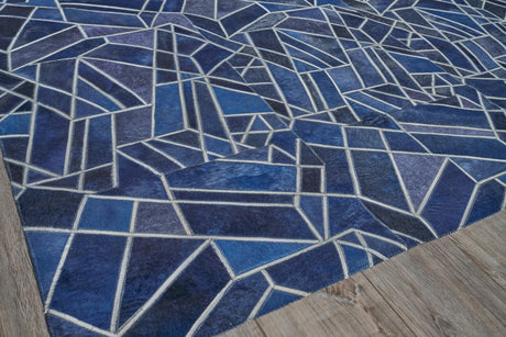 Exquisite Rugs Natural Hide Handmade Leather Hide in 4780 Blue/Ivory 8' x 10' Area Rug