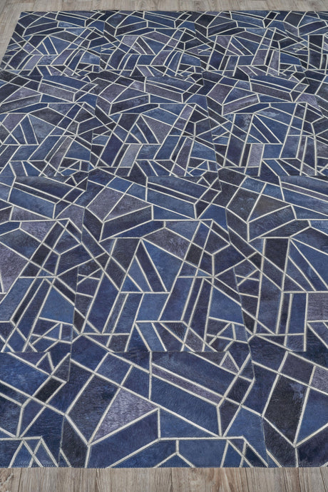 Exquisite Rugs Natural Hide Handmade Leather Hide in 4780 Blue/Ivory 8' x 10' Area Rug